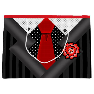 Sacola Para Presentes Grande Cavalheiro Elegante em Branco Negro e Vermelho