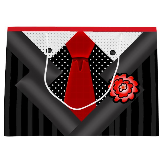 Sacola Para Presentes Grande Cavalheiro Elegante em Branco Negro e Vermelho (Frente)