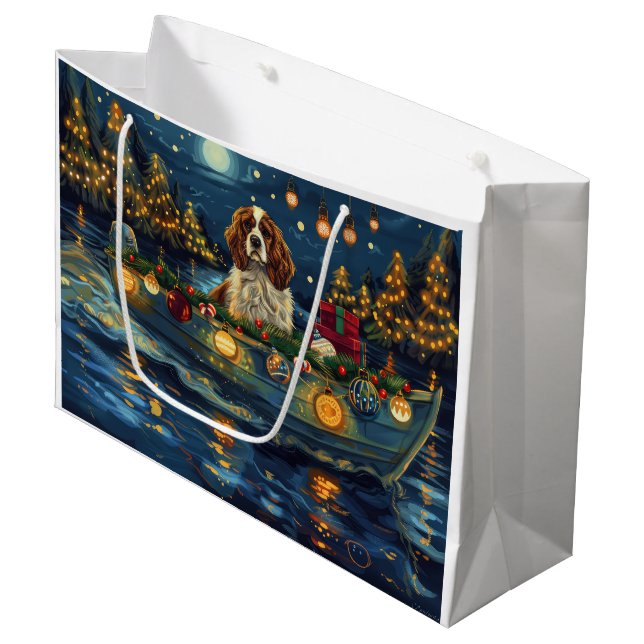 Sacola Para Presentes Grande Cavalier King Charles Christmas Voyage (Frente inclinada)