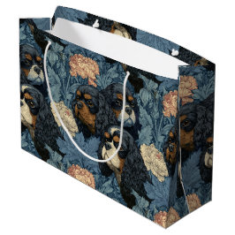 Sacola Para Presentes Grande Cavalier King Charles Floral Design Azul