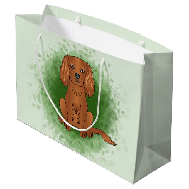 Sacola Para Presentes Grande Cavalier King Charles Spaniel de rubi em verde (Verso inclinado)