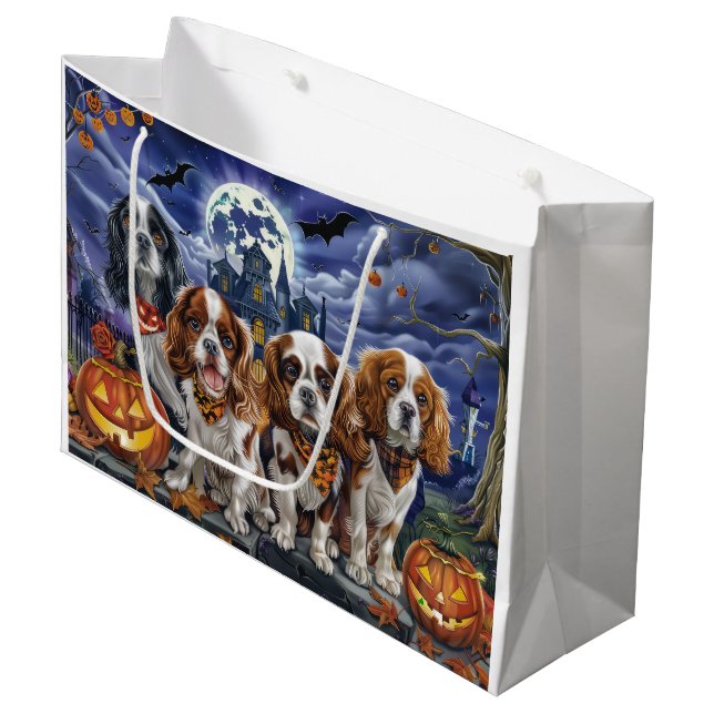 Sacola Para Presentes Grande Cavalier King Charles Spaniel Halloween Spooky (Frente inclinada)