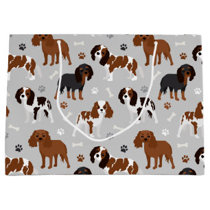 Sacola Para Presentes Grande Cavalier King Charles Spaniel Paws e Bones