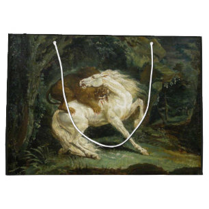 Sacola Para Presentes Grande Cavalo Atacado por um Leão (por Théodore Géricault