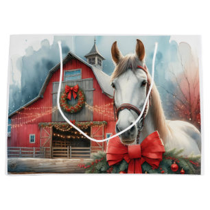 Sacola Para Presentes Grande Cavalo Branco Fazenda Festiva Natal Personalizado