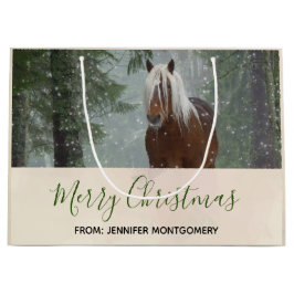 Sacola Para Presentes Grande Cavalo Castanho Cênico no Natal da Floresta de inv