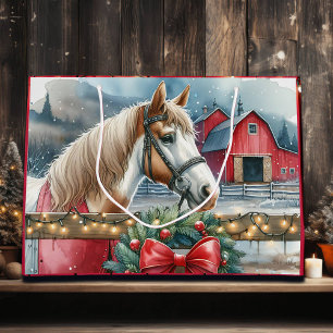 Sacola Para Presentes Grande Cavalo no Natal da Fazenda