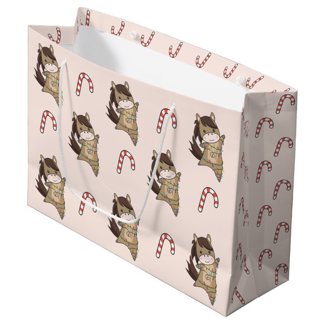 Sacola Para Presentes Grande Cavalo Pôneo Natal Neve Neve Cavalos de Inverno (Frente inclinada)