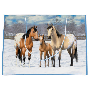 Sacola Para Presentes Grande Cavalos Appaloosa De Casca Neve