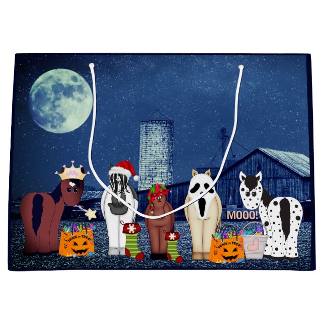 Sacola Para Presentes Grande Cavalos bonitos na Fazenda de Halloween (Frente)