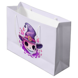 Sacola Para Presentes Grande Caveira em um Chapéu de Bruxa Caprichosa