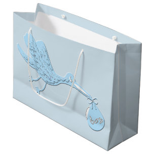 Sacola Para Presentes Grande Cegonha azul que entrega o menino