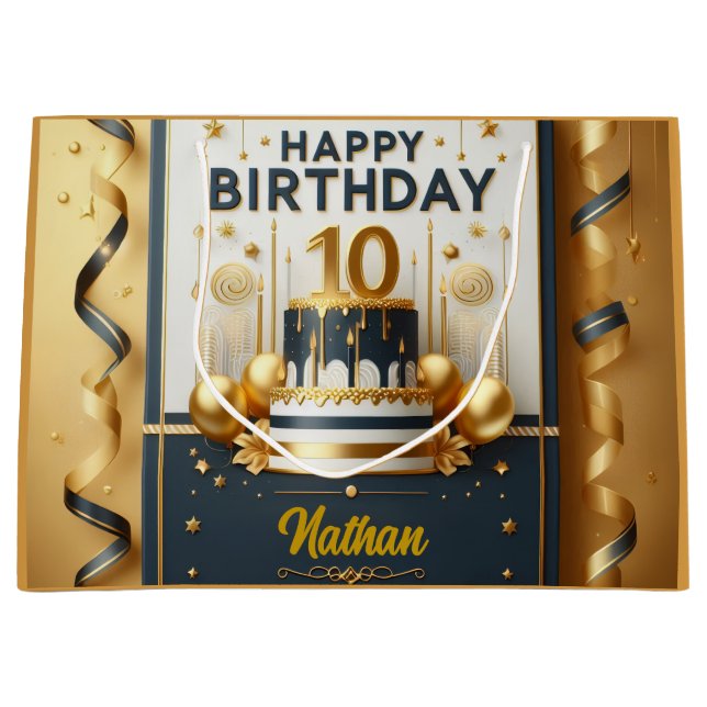 Sacola Para Presentes Grande Celebração de aniversário do Elegant Marinho Azul  (Frente)