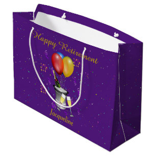 Sacola Para Presentes Grande Celebração de Aposentação Roxo de Vinho Espumante