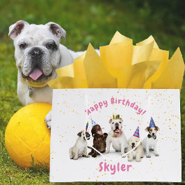 Sacola Para Presentes Grande Celebração de Cães de Pet Birthday | Rosa