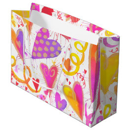 Sacola Para Presentes Grande Celebração De Corações De Aquarela