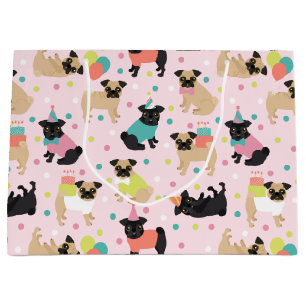 Sacola Para Presentes Grande Celebração de Festas de aniversário Pug