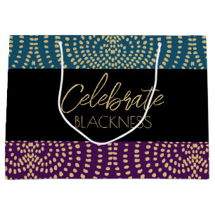 Sacola Para Presentes Grande Celebrar a escuridão Dourada do roxo ciano preto