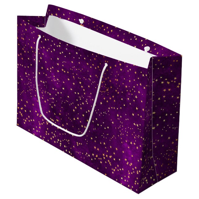 Sacola Para Presentes Grande Celestial Purple & Yellow Starry Night Pattern (Frente inclinada)