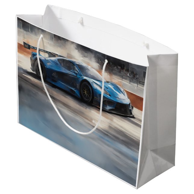 Sacola Para Presentes Grande Cena de Corrida Urbana Azul Dinâmica (Verso inclinado)