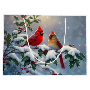 Sacola Para Presentes Grande Cena de Férias de Inverno Deer e Happy Snowman