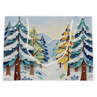 Sacola Para Presentes Grande Cena de Inverno Encantadora | Floresta Encantada