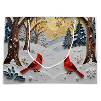 Sacola Para Presentes Grande Cena de Inverno | Floresta Encantada & Cardinals