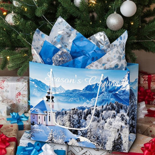 Sacola Para Presentes Grande Cena de inverno personalizada
