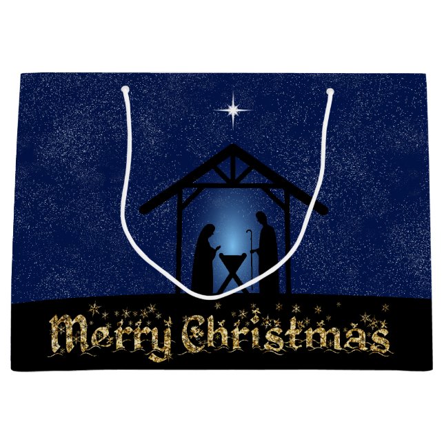 Sacola Para Presentes Grande Cena de Natal Religiosa (Frente)