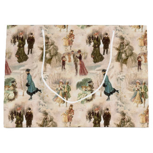 Sacola Para Presentes Grande Cenas de Neve de inverno Vintage