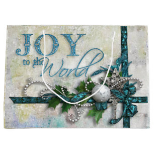 Sacola Para Presentes Grande Cerceta Jeweled Sparkling e prata personalizadas