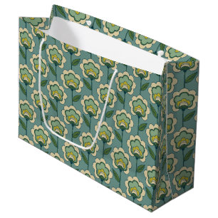 Sacola Para Presentes Grande Cerceta & teste padrão floral do amarelo