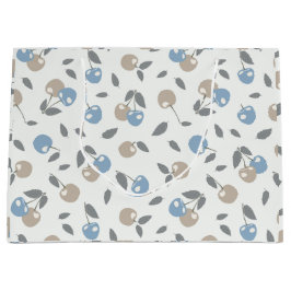 Sacola Para Presentes Grande Cerejas da Praia Boho - padrão de frutas azul bege