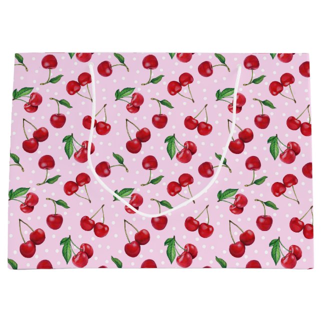 Sacola Para Presentes Grande Cerejas doces frescas (Frente)