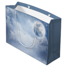 Sacola Para Presentes Grande Céu Azul Mágico com Cisnes Voadoras