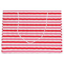 Sacola Para Presentes Grande Chá de Bebê com Listras Brancas Vermelhas e Rosas