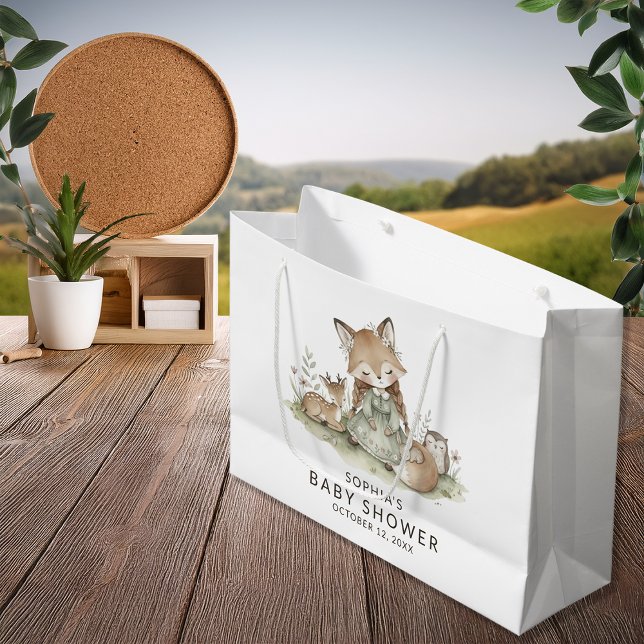 Sacola Para Presentes Grande Chá de Bebê da Raposa da Floresta (Criador carregado)
