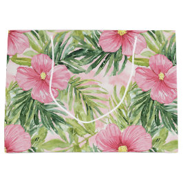 Sacola Para Presentes Grande Chá de Bebê de Flores Rosa Tropical