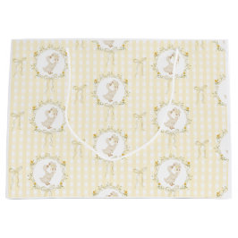 Sacola Para Presentes Grande Chá de Bebê Flor Silvestre Gingham Amarelo Silly G