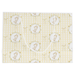Sacola Para Presentes Grande Chá de Bebê Flor Silvestre Gingham Amarelo Silly G