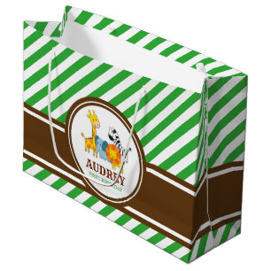 Sacola Para Presentes Grande Chá de fraldas animal do aniversário do jardim