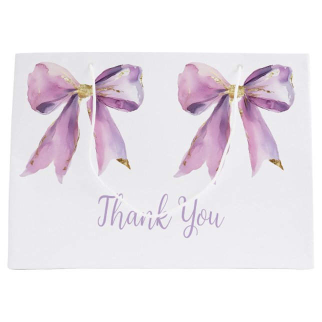 Sacola Para Presentes Grande Chá de fraldas Arco Coquette Roxo (Frente)