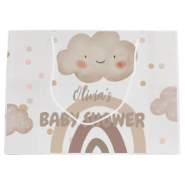 Sacola Para Presentes Grande Chá de fraldas Beige Watercolor