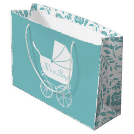 Sacola Para Presentes Grande Chá de fraldas de Carruagem de Vintage - Garoto Az