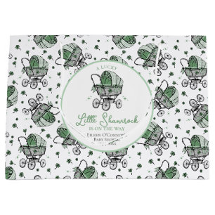 Sacola Para Presentes Grande Chá de fraldas de Dia de São Patrício de Shamrock