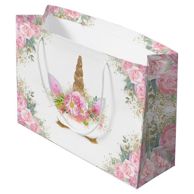 Sacola Para Presentes Grande Chá de fraldas de Garota do Unicorn (Verso inclinado)