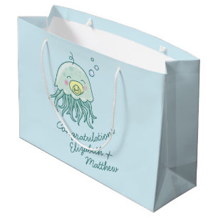 Sacola Para Presentes Grande Chá de fraldas de medusa-branca Kawaii