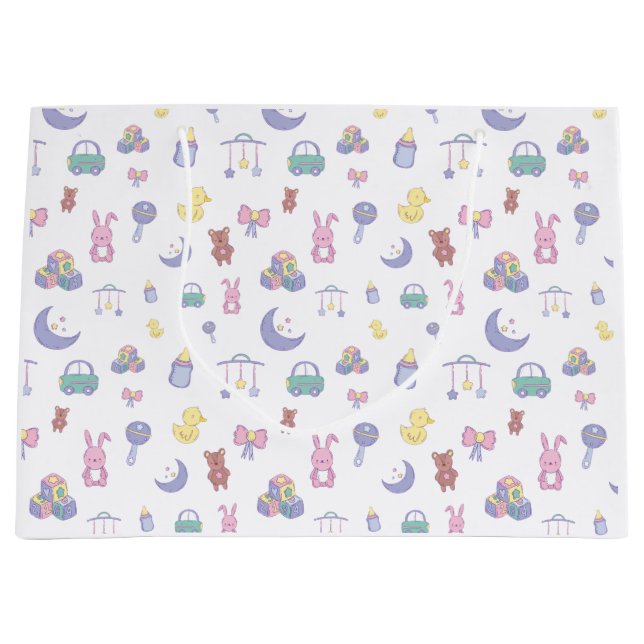 Sacola Para Presentes Grande Chá de fraldas de Pastel neutro por sexo (Frente)