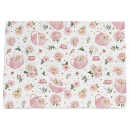 Sacola Para Presentes Grande Chá de fraldas de Tea Party Rosa Floral Grande Sac
