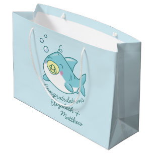 Sacola Para Presentes Grande Chá de fraldas de tubarão branco Kawaii